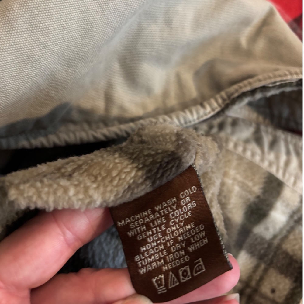 Levis Mens Canvas Shirt Jacket Tan Fleece Lined Plaid Workwear Shacket Large - Picture 7 of 7